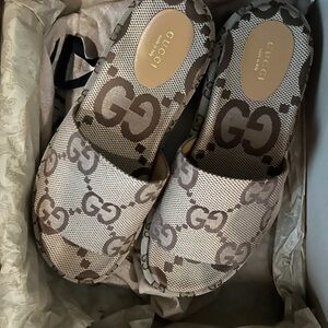 Gucci Tan Monogram Sandals